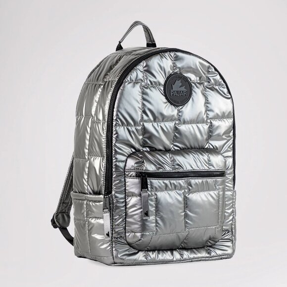 NWT Pajar Quilted Nylon Gunmetal Puff Casual Travel Lightweight Logo Backpack